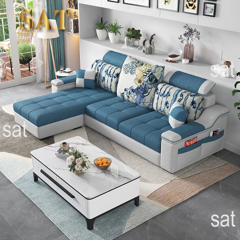 # Juego de Sofás de Tela de Látex en Forma de L, Diseño Moderno y Simple, para Apartamentos Grandes y Pequeños, Combinación Modular para Sala de Estar con Esponja