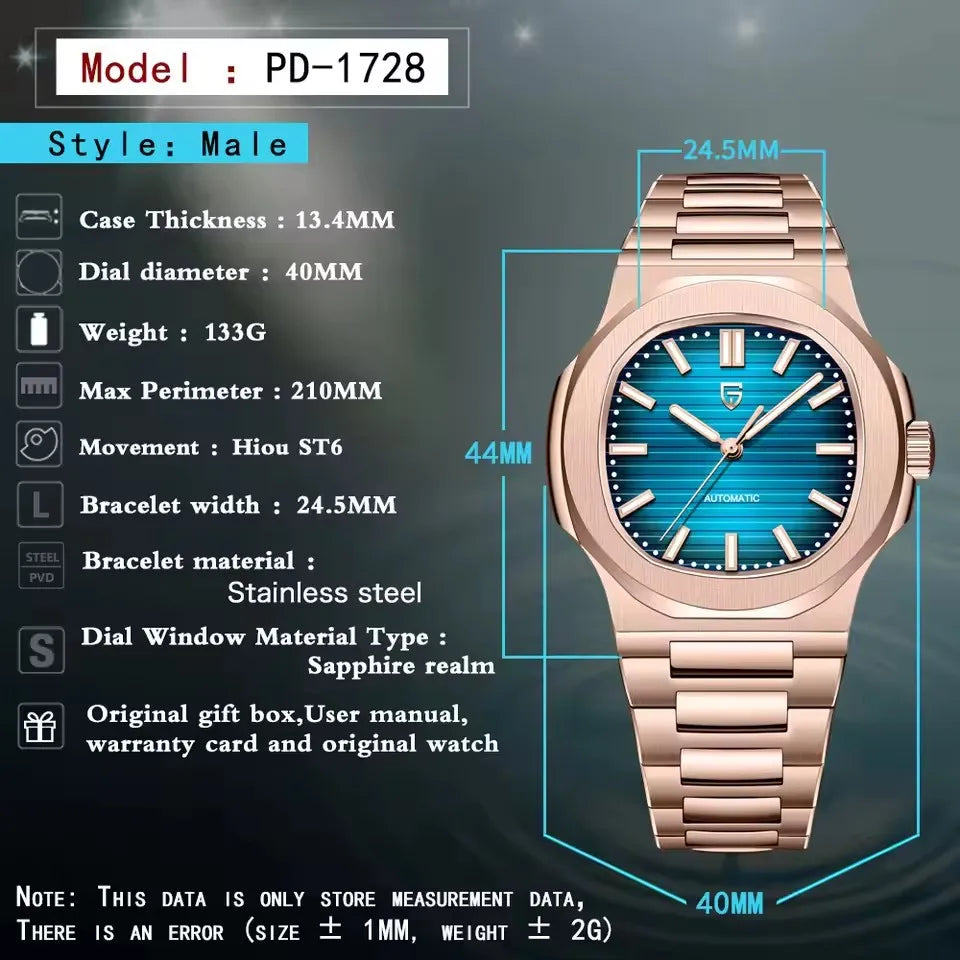 PAGANI DESIGN nuevo reloj mecánico deportivo elegante reloj luminoso de acero inoxidable para hombre zafiro Gaviota ST16 Movt relojes para hombre