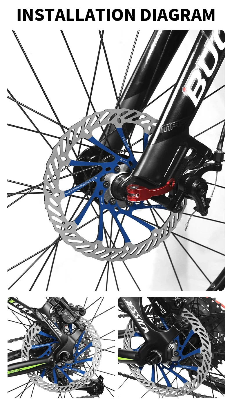 BUCKLOS-Rotor de freno de disco hidráulico ultraligero para bicicleta de montaña, disco de freno de bicicleta de carreras de carretera de montaña de 160/180/203mm con 6 pernos gratis