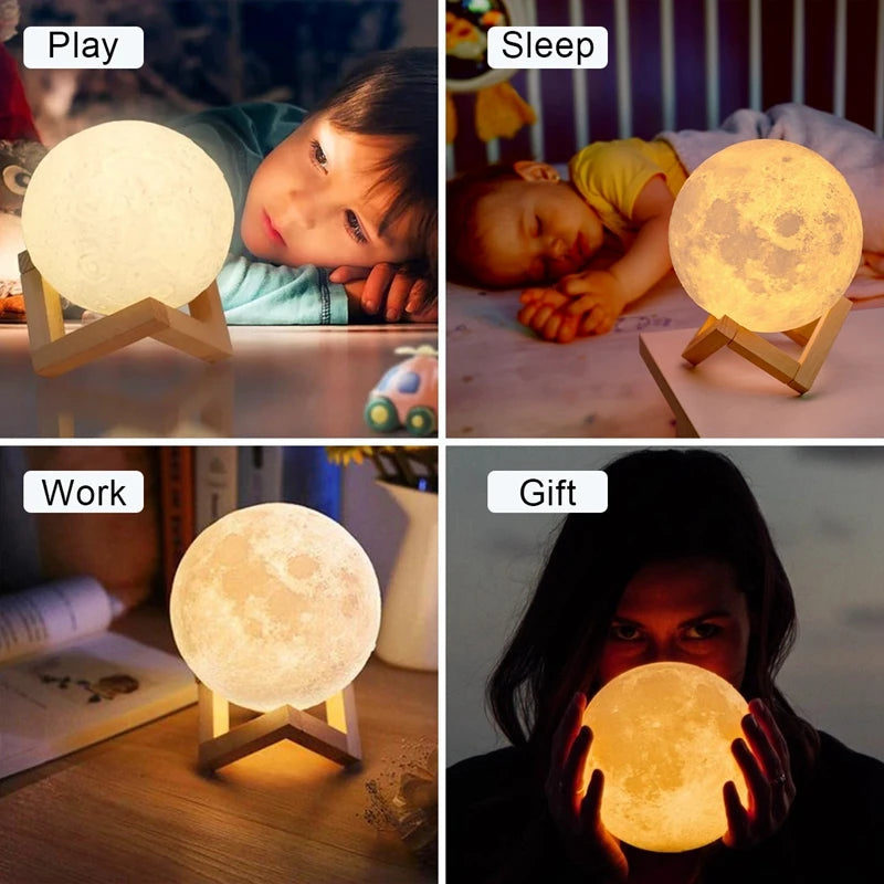 Lámpara de Luna luz LED nocturna alimentada por batería con soporte lámpara estrellada para decoración de dormitorio luces nocturnas regalo para niños lámpara de Luna