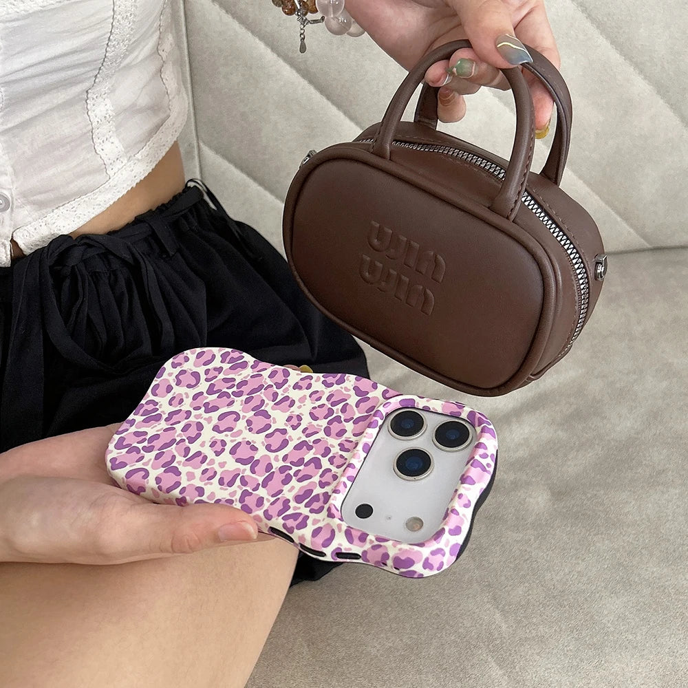 Funda protectora de lujo 2 en 1 con estampado de leopardo degradado a prueba de golpes para IPhone 13 14 15 16 17 Pro Max Wave Edge contraportada