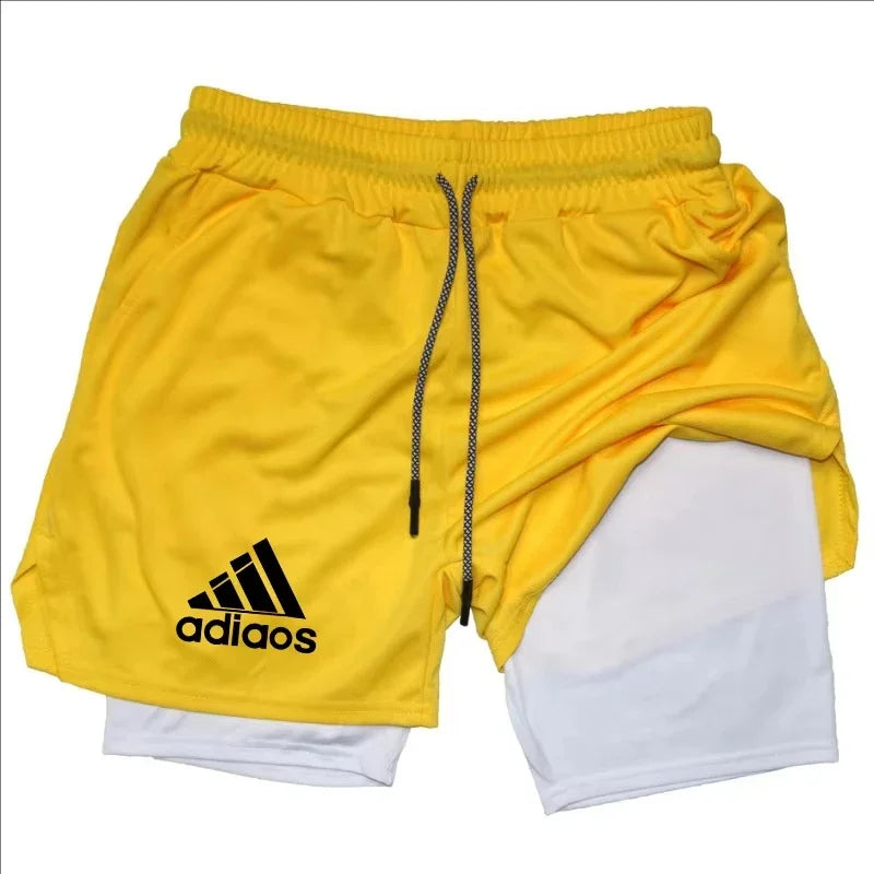 Pantalones cortos de compresión para hombre, pantalones cortos deportivos de entrenamiento para correr, pantalones cortos de secado rápido para gimnasio de verano en uno