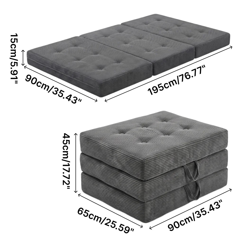 Sofá plegable de pana de tres pliegues, colchón portátil de espuma de alta densidad para invitados, adecuado para sala de estar y dormitorio.