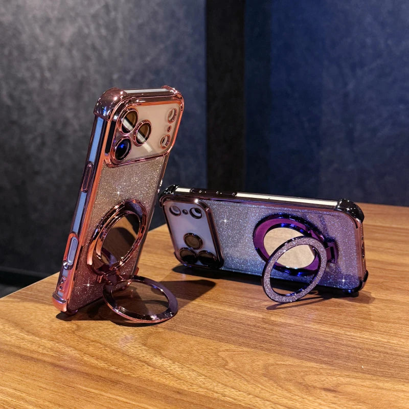 Funda Protectora para iPhone 17 Pro Max/17/Air con Espejo de Maquillaje, Diseño Degradado con Brillo, Resistente a Impactos en las Cuatro Esquinas, Material TPU