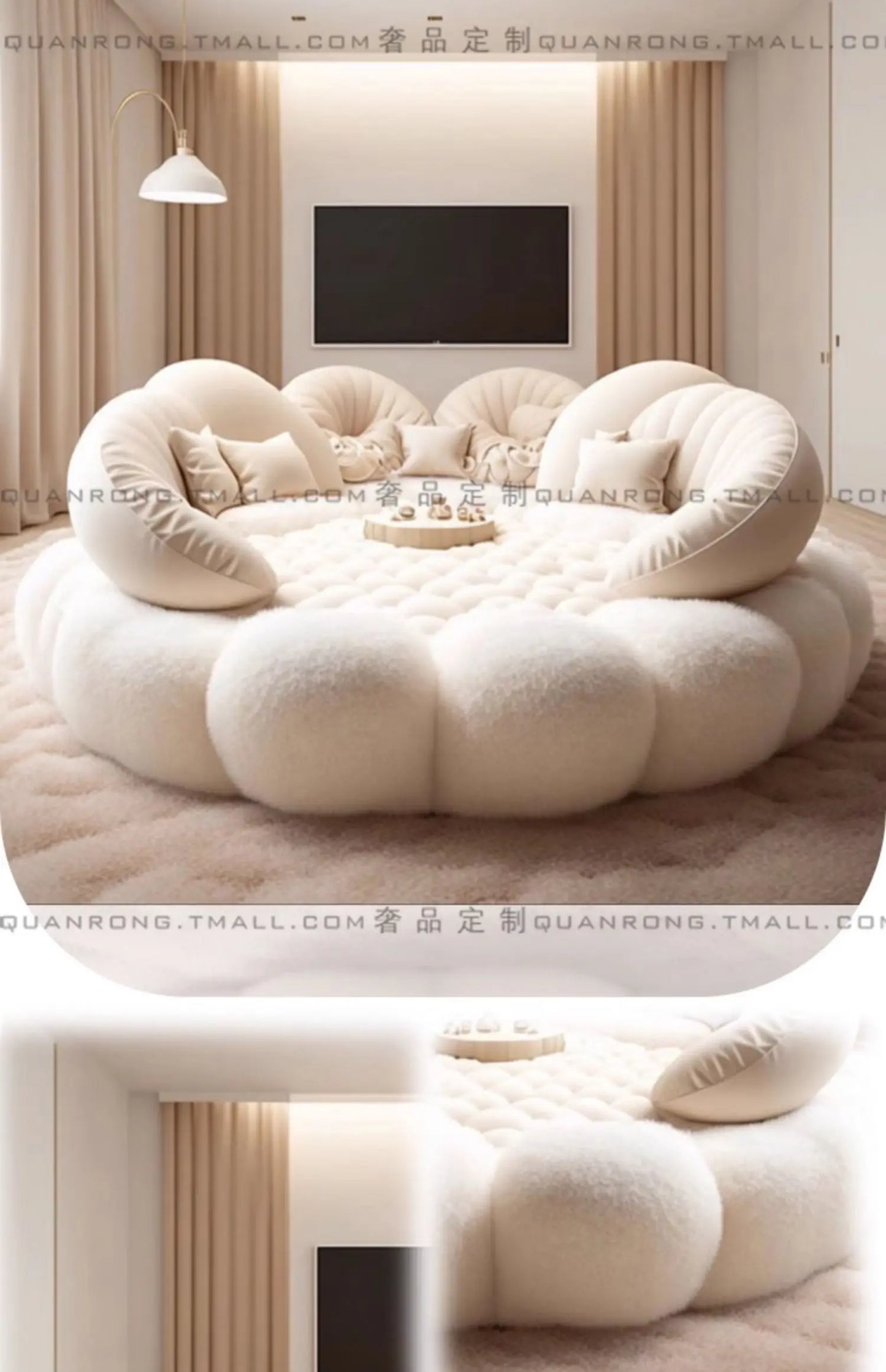 Estructura de Cama suave de estética redonda, dormitorio principal completo europeo, Hotel, crear Cama King Size, muebles modernos de moda