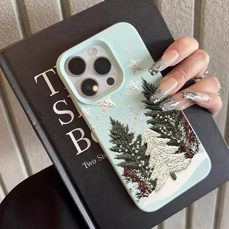 Funda de teléfono de cuero de imitación con paisaje de cedro de invierno para iPhone 17 Air 16 E 15 14 Plus 13 12 11 Pro Max XS Max, funda de silicona suave