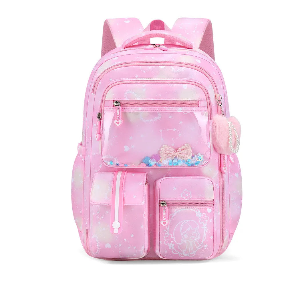 Mochila Escolar 2026 con Colgante de Amor, Juego de 3 Piezas, Decoración de Mariposas, Mochilas Escolares para Niñas, Estilo Princesa