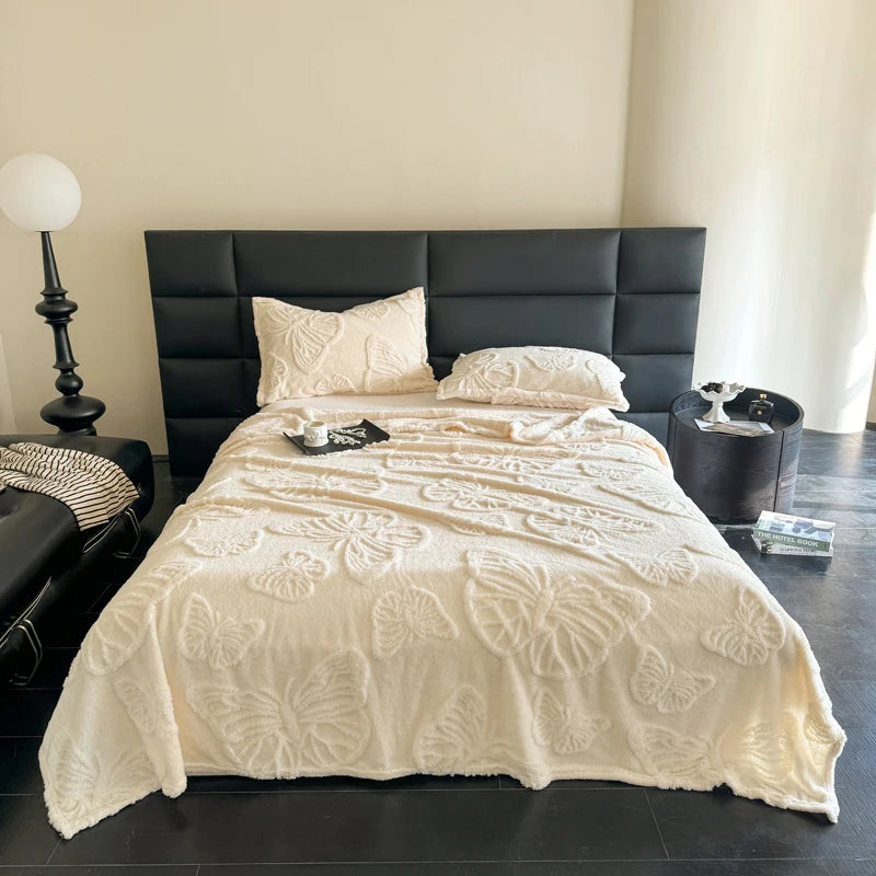 Lujosa manta jacquard de mariposa de gasa, chal suave y acogedor de franela, perfecto para sofá o cama