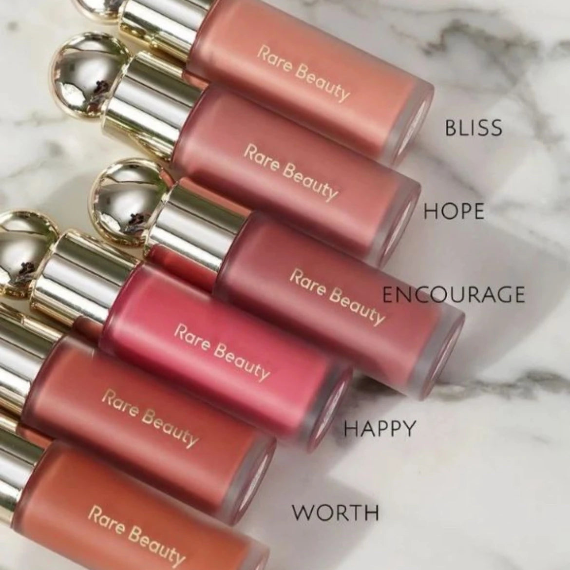 Rubor Líquido Soft Pinch de Rare Beauty, Sedoso, Ligero, Transpirable, de Larga Duración, Maquillaje Voluminizador, Hope Love Virtue Happy Wonder Worth