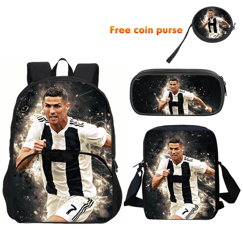 Ronaldo-Juego de 3 uds. De mochila deportiva, bolso de hombro, estuche para lápices, mochila CR, bolsas para libros de estrella de fútbol para niños y niñas, el mejor regalo