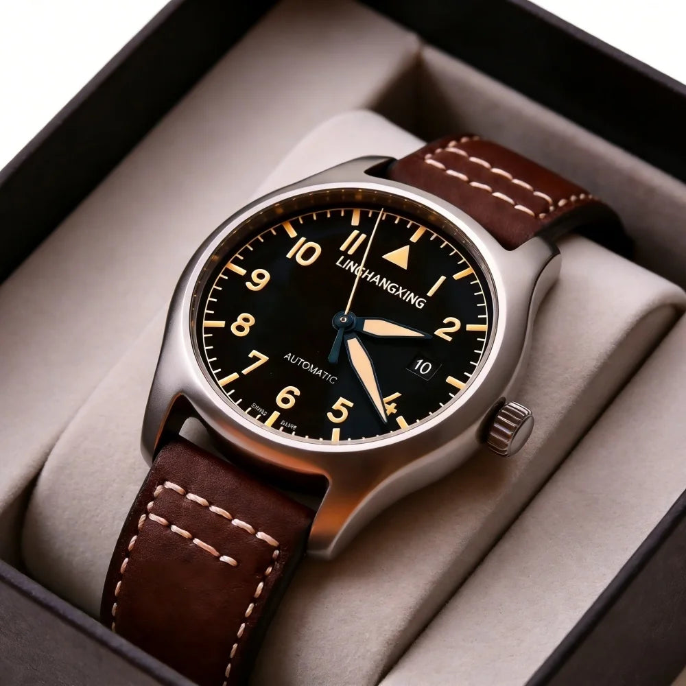 Nuevo Reloj de Moda para Hombre LINGHANGXING 2026, Movimiento de Relojería, Esfera Luminosa, Correa de Cuero Genuino, Estilo Casual de Negocios