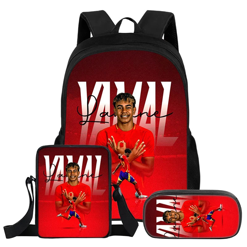 Conjunto de 3 uds de mochila L-Lamin Yamal para niños, estudiantes, estrella del fútbol, mochila, el mejor regalo, bolso de hombro, bolsas para lápices, mochila escolar