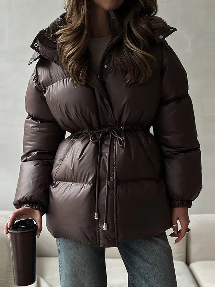 Chaqueta con capucha estampada a la moda para mujer, abrigos holgados de media cremallera con cuello alto y manga larga para mujer, prendas de vestir exteriores elegantes para otoño e invierno 2025