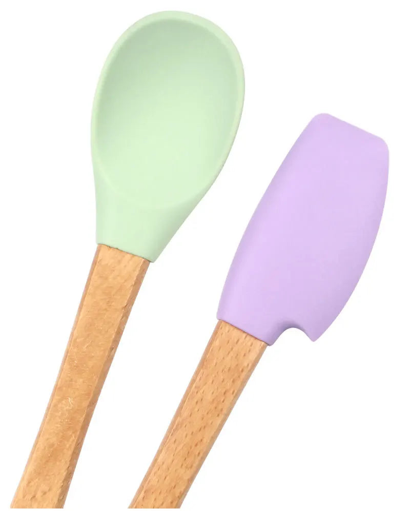 Juego de utensilios de cocina de silicona con mango de madera, 5 uds., raspador, cepillo, cuchara, herramientas para hornear para niños