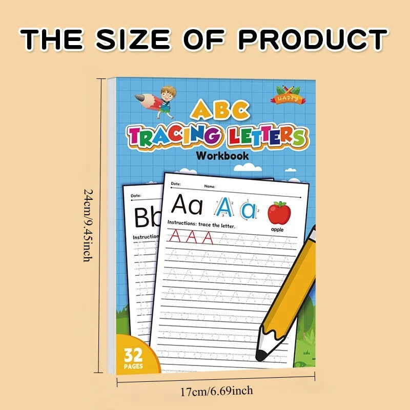Libro de práctica de escritura a mano para niños de 32 páginas, letras del alfabeto inglés, libro de entrenamiento para trazar y escribir, libro de trabajo para la educación temprana de los niños, aprendizaje de la escr