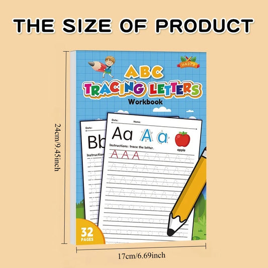 Libro de práctica de escritura a mano para niños de 32 páginas, letras del alfabeto inglés, libro de entrenamiento para trazar y escribir, libro de trabajo para la educación temprana de los niños, aprendizaje de la escr
