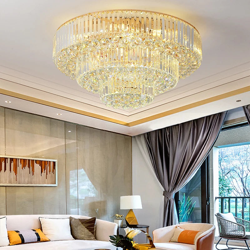 Luces de techo LED redondas clásicas, candelabros de cristal de lujo, decoración del hogar, plafón para sala de estar