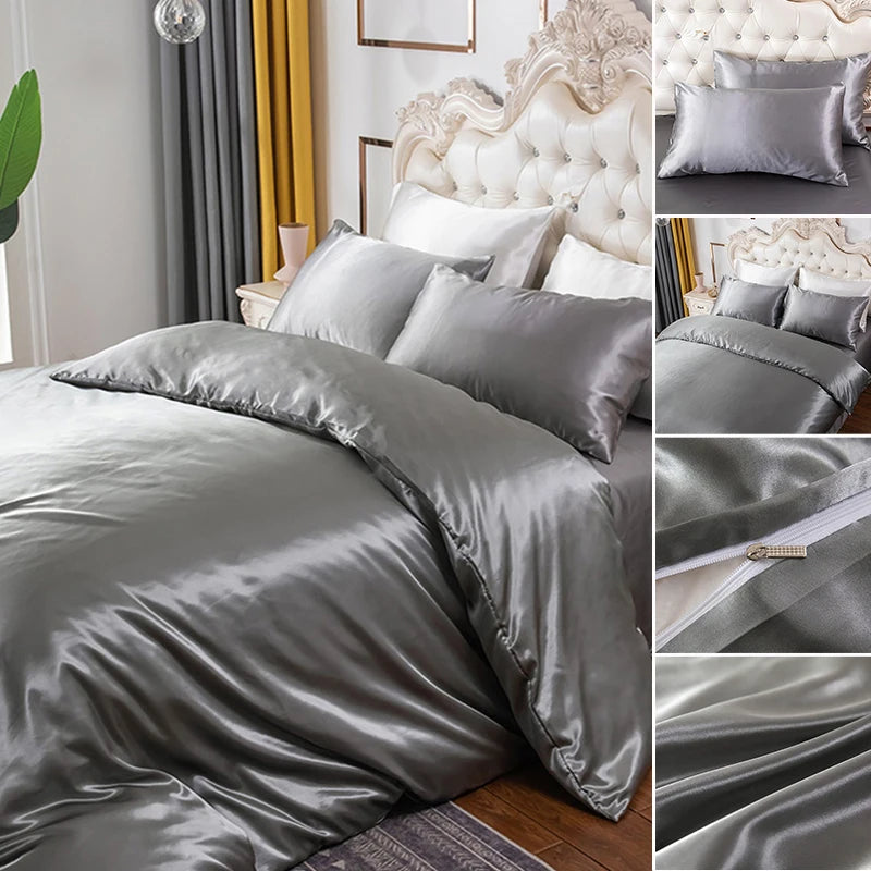Juego de funda nórdica de cama, funda de edredón con textura suave y sedosa con bridas de esquina y cierre de cremallera, funda de almohada tipo sobre