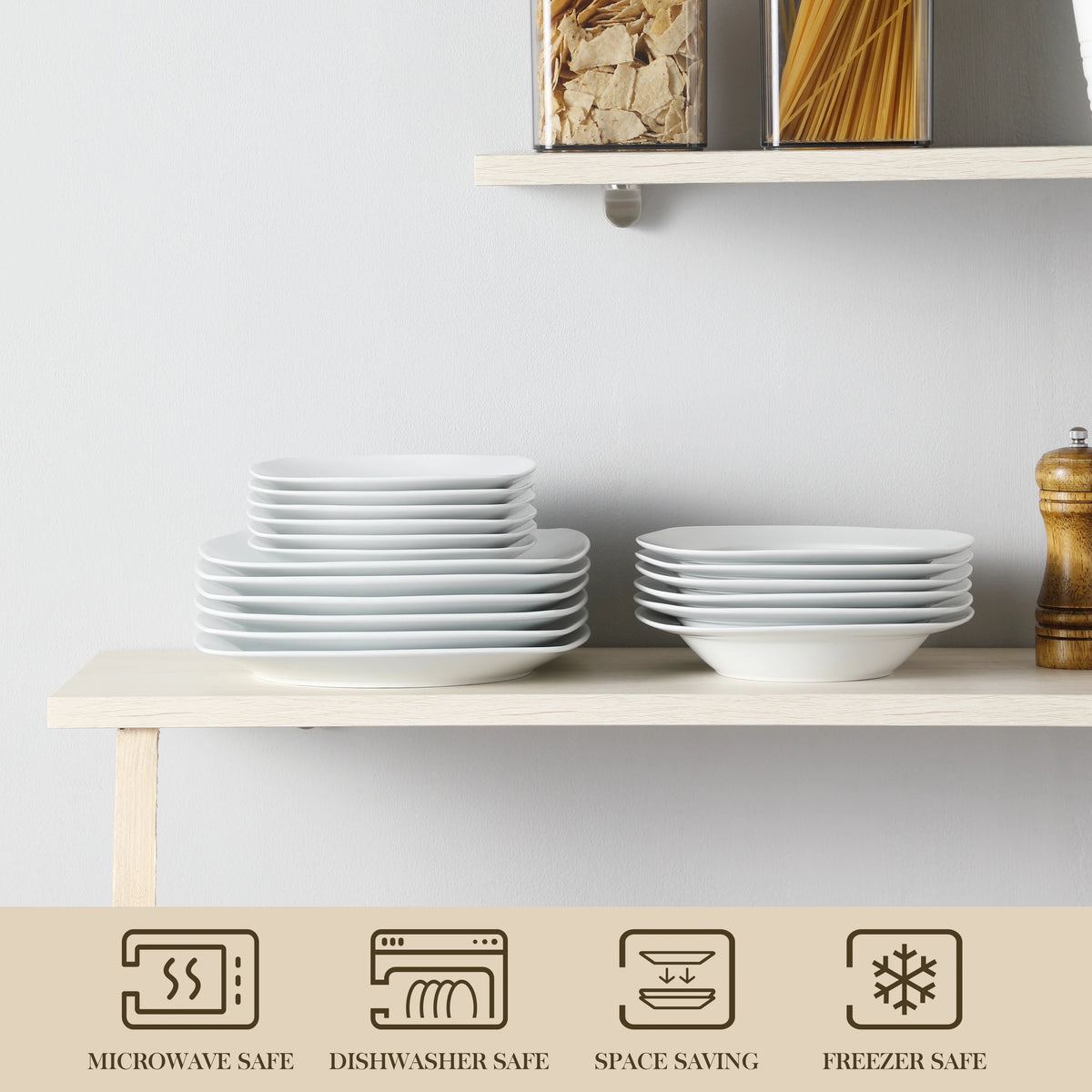 MALACASA-vajilla de porcelana de cerámica JULIA Classic, juego de 18 piezas con 6 platos de cena, sopa, postre, servicio de vajilla para 6
