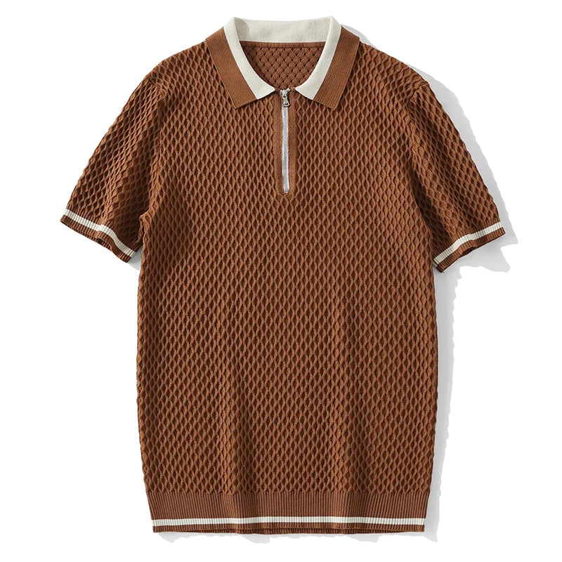 Camisa Polo de Punto Jacquard con Cuello en V para Hombre, Estilo Casual, Color Sólido, Manga Corta, Transpirable, Ropa de Lujo B24, 2026