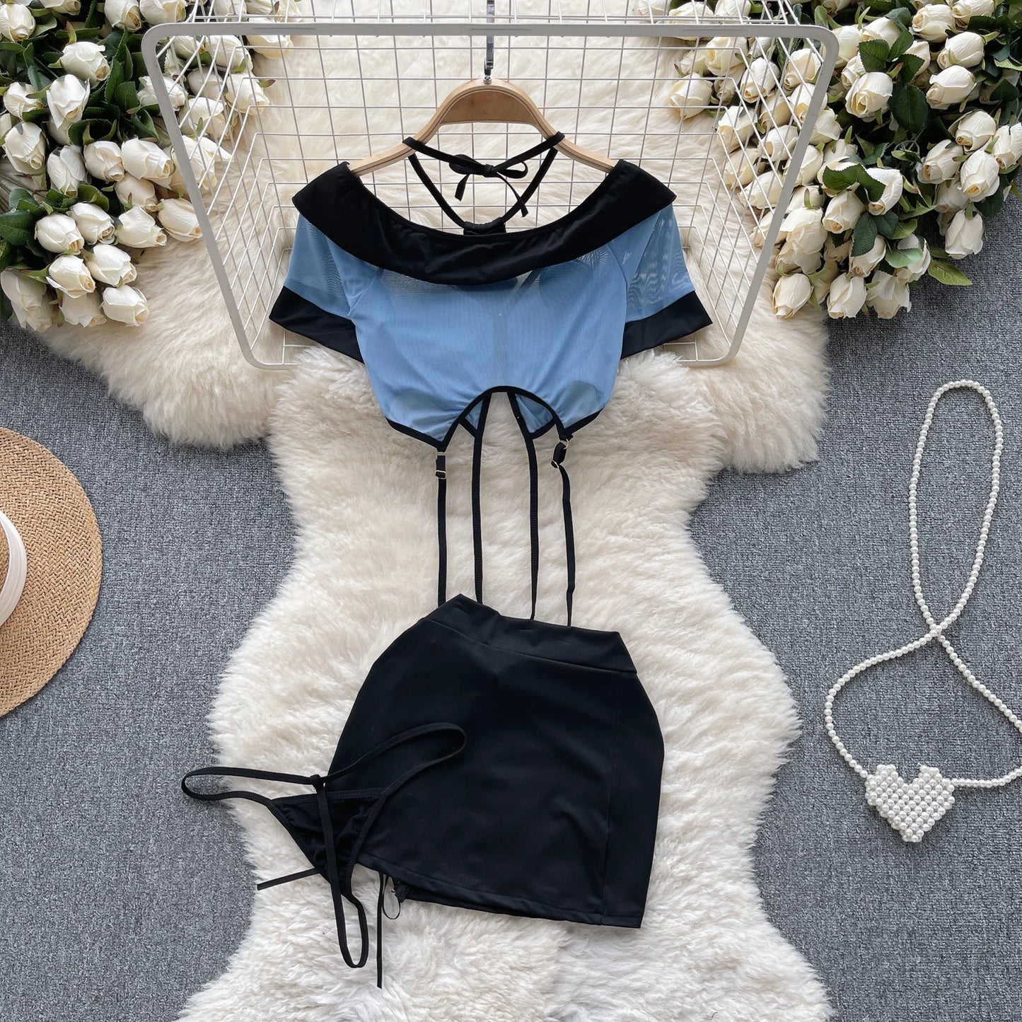 Ropa de dormir para fiesta de San Valentín, Catsuits combinados, peleles de tiras de malla eróticos íntimos ajustados, monos de mujer, lencería, conjuntos sexys