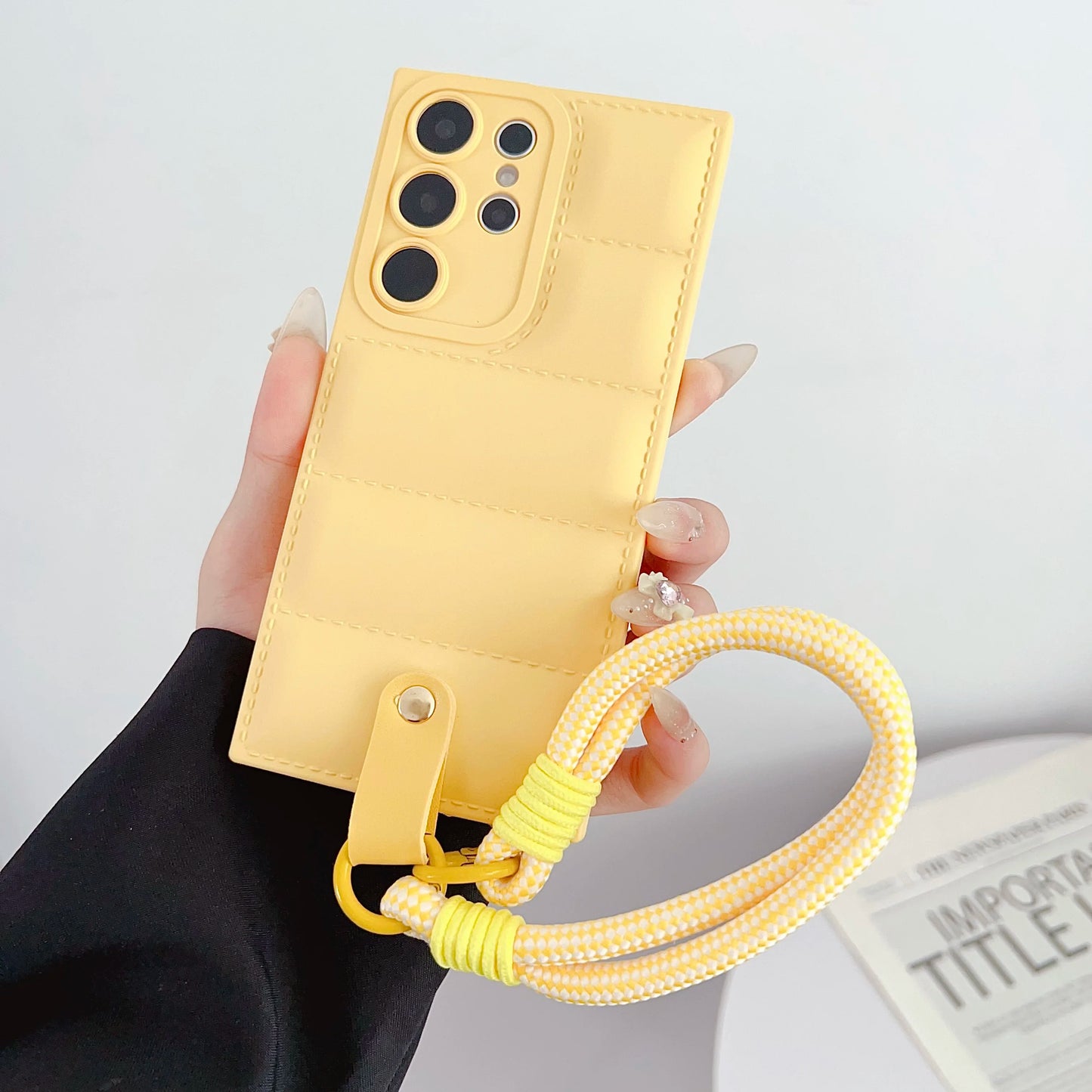 Funda de teléfono de TPU suave The Puffer para Samsung Galaxy S21 S22 S23 Plus Note 20 S24 Ultra S23FE correa de cadena para la muñeca carcasa trasera
