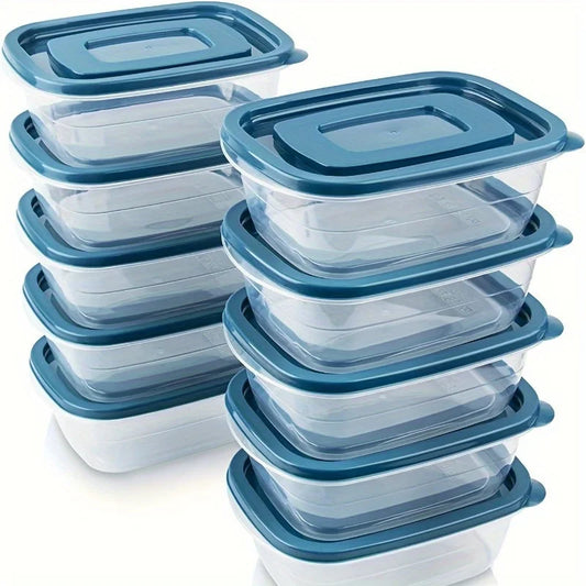 Juego de 6 Recipientes Transparentes Apilables de Plástico para Almacenamiento de Alimentos con Tapas Azules y Marcas de Medición—Reutilizables, Aptos para Lavavajillas