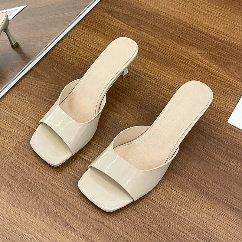 Sandalias de tacón alto para mujer, novedad de verano, moda con punta cuadrada y punta abierta, Sandalias de tacón alto negras cómodas e informales elegantes