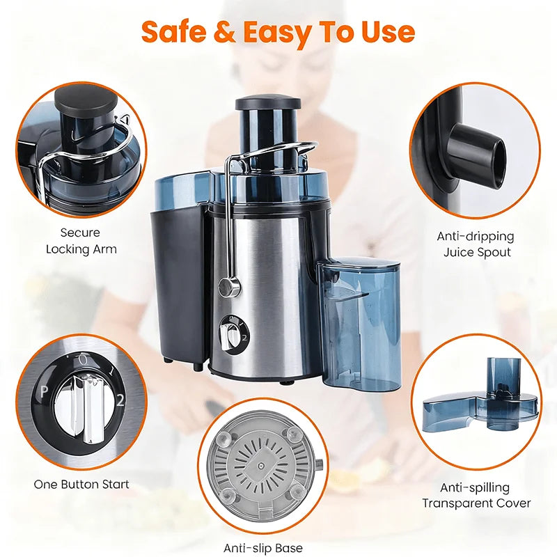Multifunctional Juicer, Fruit Blender, Food Processor, Food Mixer, Featuring A 3-Inch Wide Mouth Design Suitable For All Kinds Of Fruits And Vegetables, Three-Speed Speed Regulation, Detachable For Easy Cleaning, Fruit And Ve
