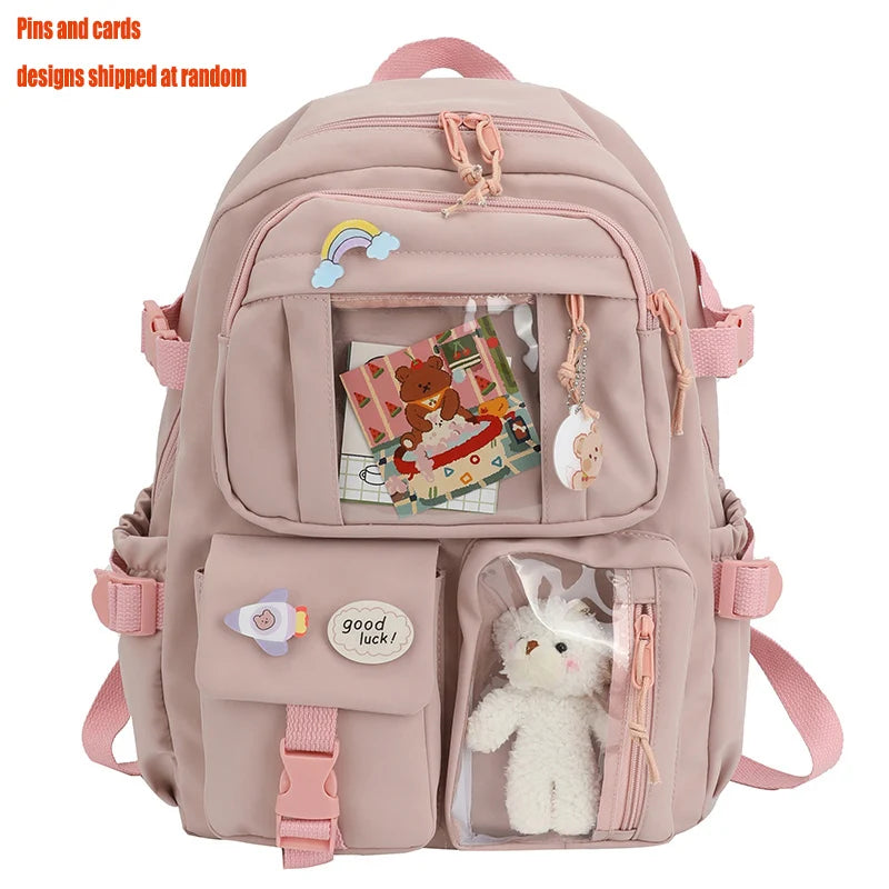Mochilas bonitas para mujer, mochila escolar de nailon con múltiples bolsillos impermeable para estudiantes y niñas, mochila Kawaii para ordenador portátil, Mochilas