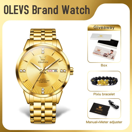 OLEVS 9917 New Mens Watch Original Quartz Watch Diamond Scale Waterproof Luminous Dual Calendar Display Mens Gifts Freebie Reloj