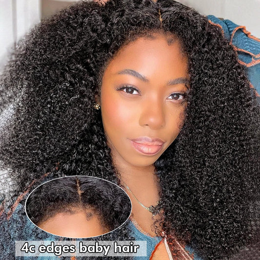 Peluca rizada rizada con bordes 4C, pelucas de encaje de pelo de bebé rizado, cabello humano 13x6 HD, peluca Frontal de encaje 4C Afro rizado, pelucas de cabello humano con frente de encaje