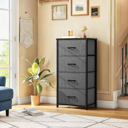 Torre de almacenamiento con 4 cajones - Cómoda de tela, unidad organizadora para dormitorio, sala de estar, armarios - Estructura de acero resistente,