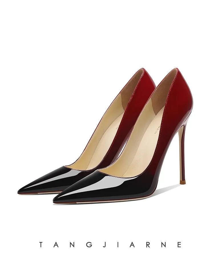 6CM 8CM 10CM 12CM temperamento zapatos individuales señoras negro rojo Color degradado verano puntiagudo charol tacones finos mujeres bombas