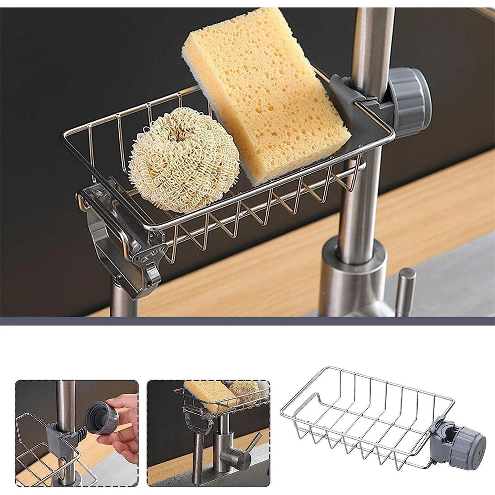 Escurridor de fregadero de cocina, almacenamiento de esponja, soporte Flexible para grifo, escurridor de jabón, toallero, estante organizador, accesorios de cocina