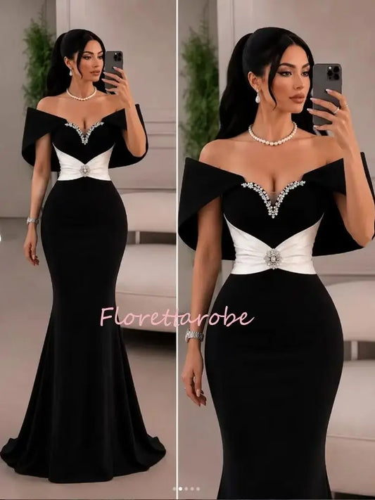 Elegante Vestido de Noche con Hombros Descubiertos y Pedrería, Vestidos de Fiesta Largos hasta el Suelo, Vestidos de Noche Personalizados