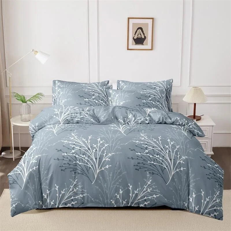 Funda nórdica cepillada estampada, funda de almohada, juego de tres piezas, funda de cama de tela respetuosa con la piel de alta calidad (sin sábana), 3 uds.