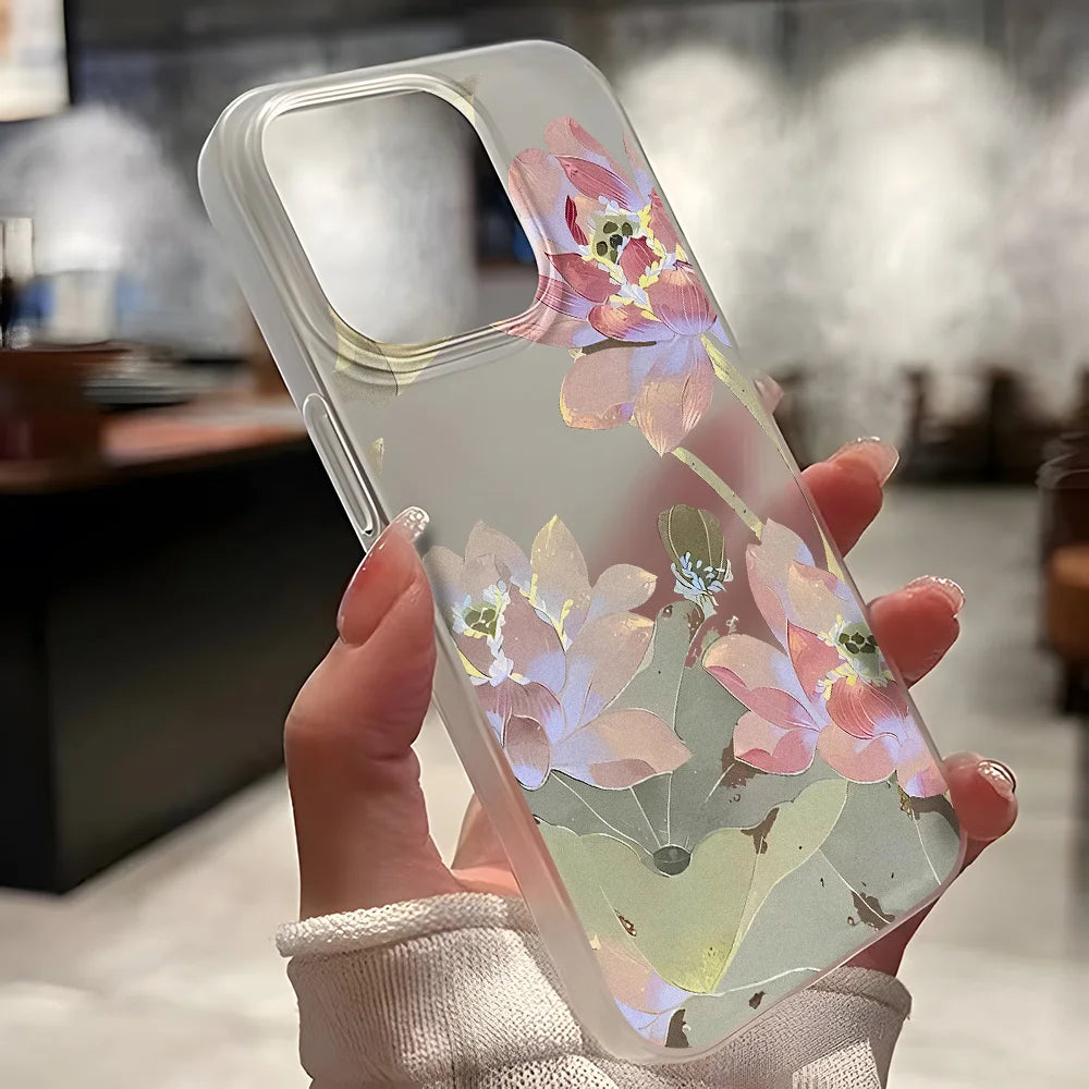Funda de teléfono con flores para iPhone 16 Pro, funda trasera de piel sedosa delgada translúcida para iPhone 13 11 12 14 15 Pro Max 13 Mini 15 Plus