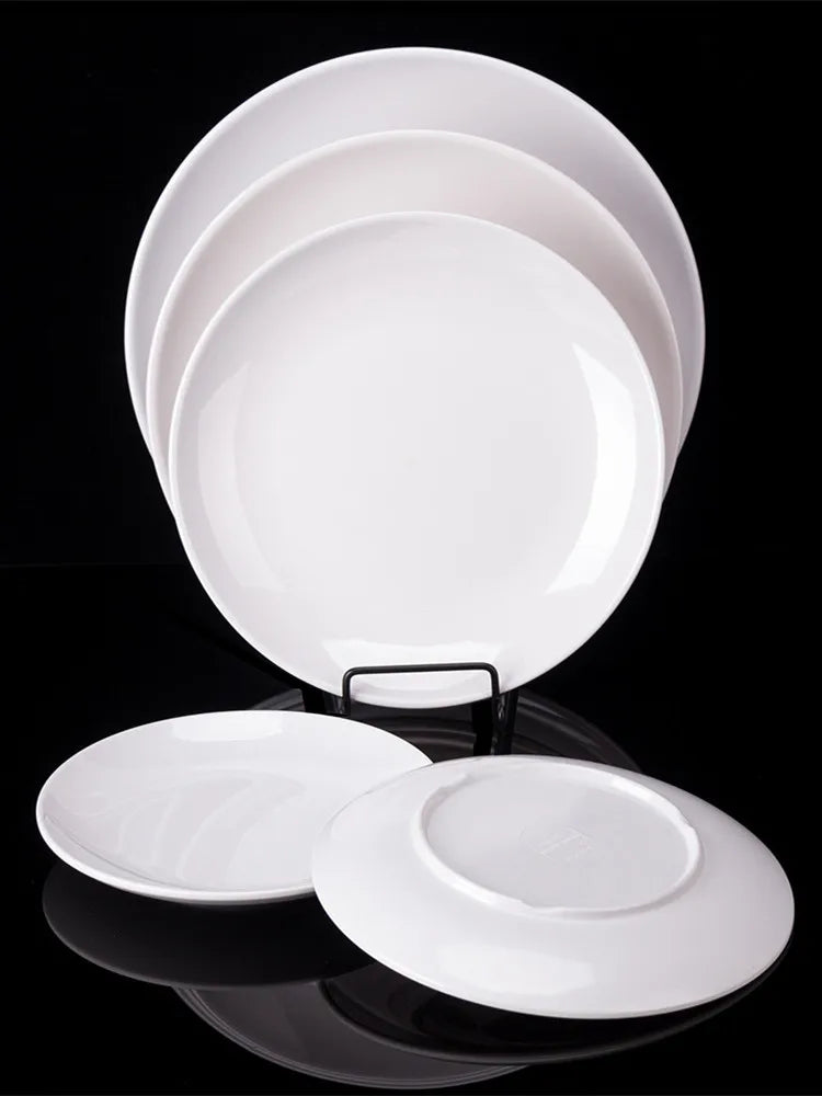 Platos redondos de melamina para Hotel, juegos de cena de 8-14 pulgadas, platos blancos de porcelana de imitación, bandeja para servir, vajilla hermosa, comida occidental