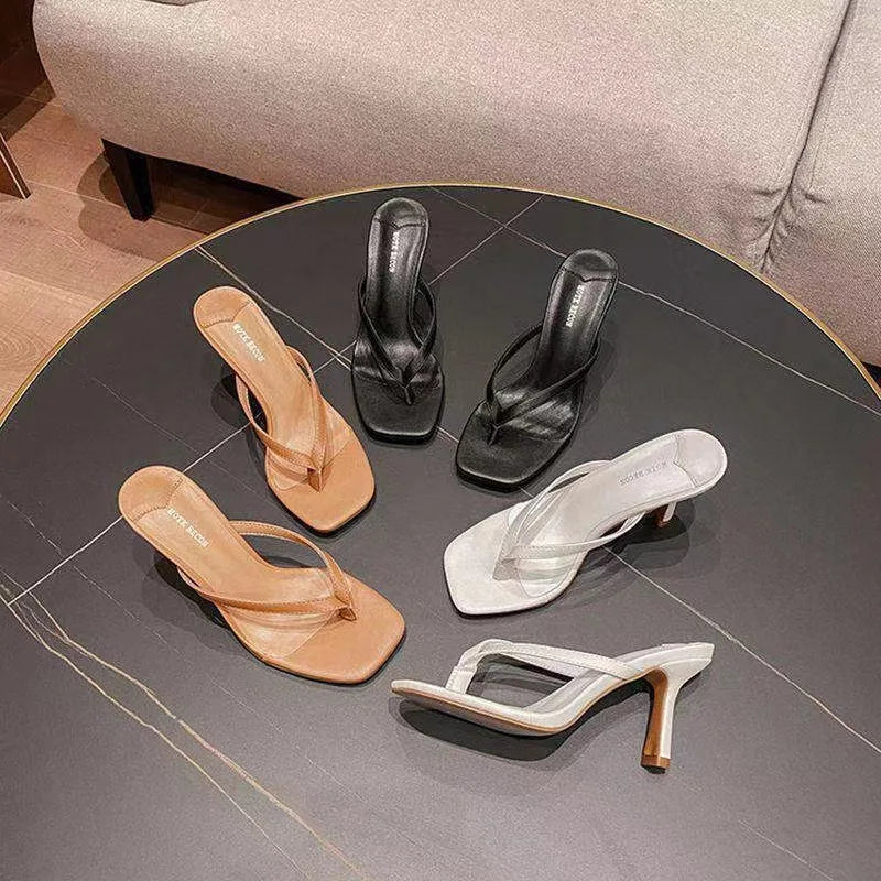 Sandalias De tacón a la moda para Mujer, zapatillas nobles con tacones y piernas delgados, Sandalias con punta cuadrada para verano, Sandalias De Mujer
