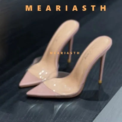 2025 verano 10 cm/12 cm zapatillas de tacón alto para mujer moda puntiaguda zapatos de Muels con punta abierta señoras elegante vestido de fiesta Sandalias