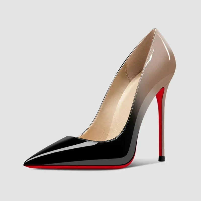2025New gradiente fondo rojo tacones grandes Sexy patrón de leopardo puntiagudos zapatos profesionales de mujer negro graduación zapatos individuales