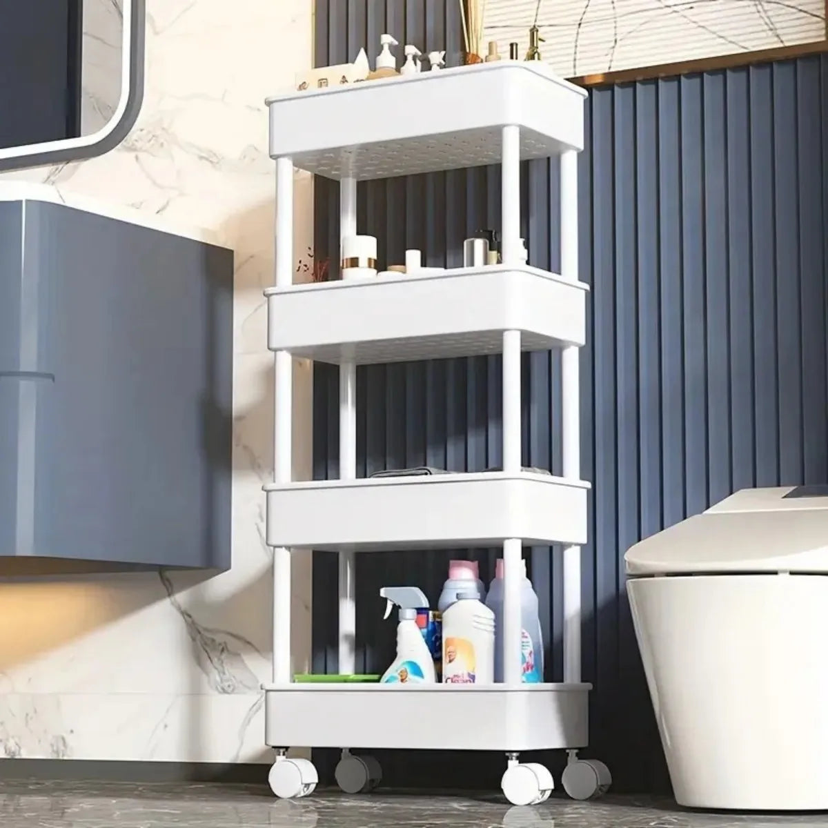 Carrito de almacenamiento de 4 niveles - carrito rodante multifuncional, adecuado para la cocina, el baño, la habitación de los niños, el dormitorio y más