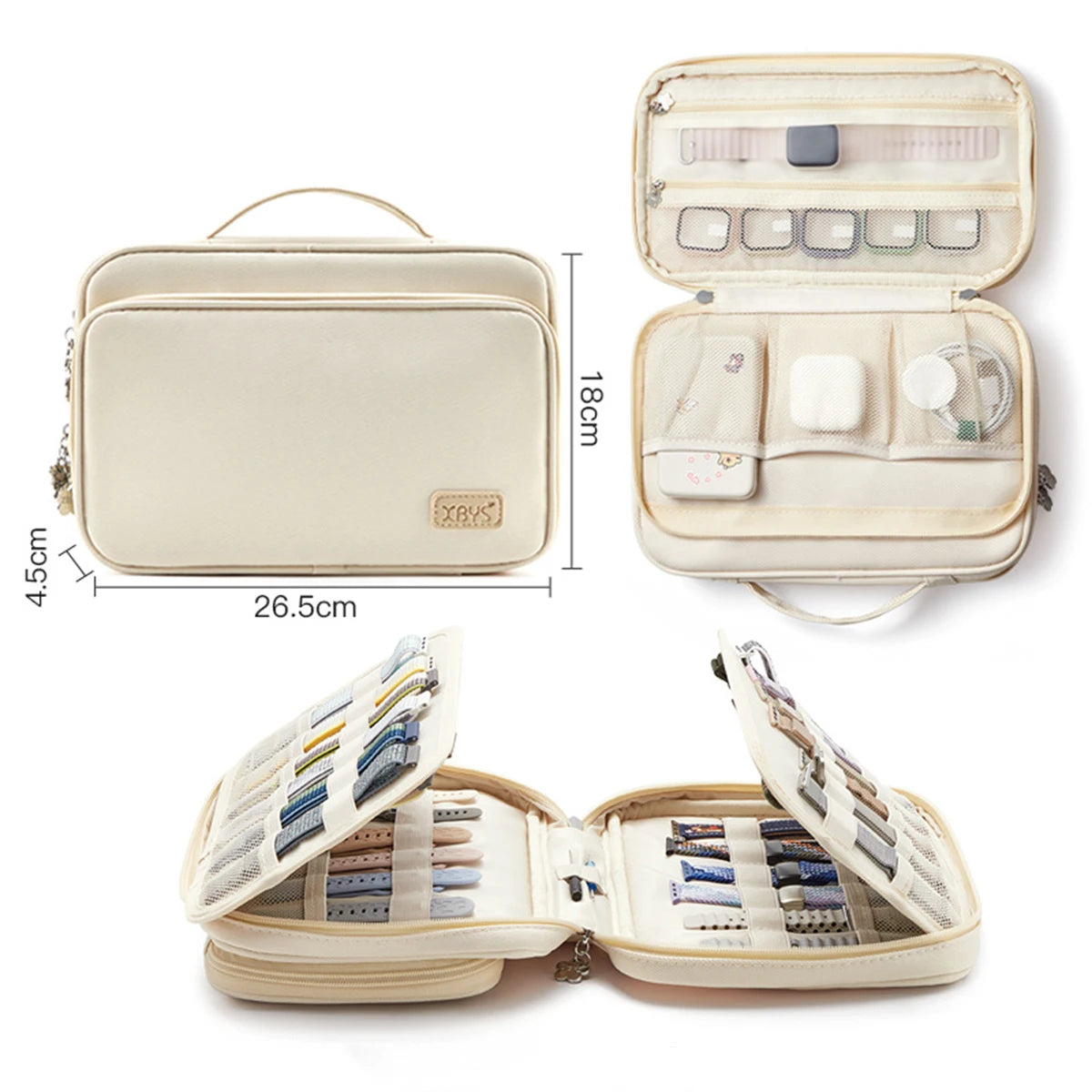 Bolsa de almacenamiento para correas de reloj para mujer, organizador de maquillaje portátil, bolsas de almacenamiento de artículos de tocador de gran capacidad para viaje