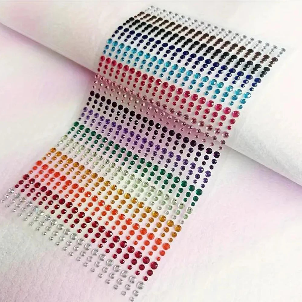 1 hoja 900 Uds. Pegatinas de gemas brillantes de cara de arcoíris, tatuaje Facial adhesivo, joyas de diamantes de imitación para ojos, mezcla de 3/4/5mm, maquillaje para fiesta de boda