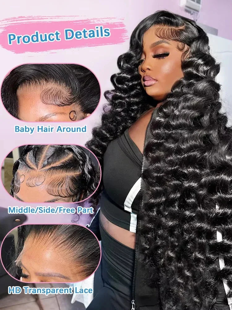 40 42 pulgadas HD suelta onda profunda 13x6 pelucas de cabello humano con encaje Frontal brasileño rizado agua ondulado 13x4 pelucas frontales de encaje para mujeres 250%
