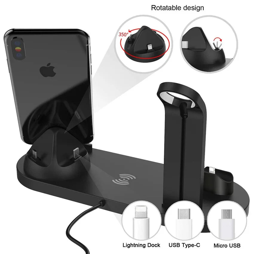 Estación de carga inalámbrica universal para iPhone17 16, 15, 14, 13, 12, 11 Pro Max/Pro/Mini/Plus y para AirPods Pro 2 - Carga rápida