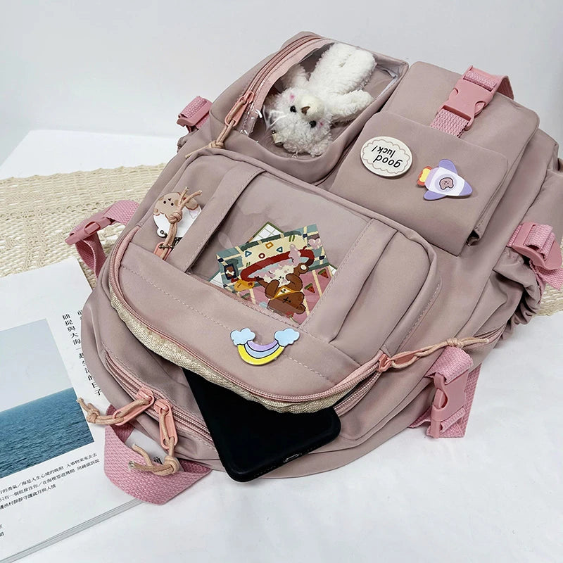 Mochilas bonitas para mujer, mochila escolar de nailon con múltiples bolsillos impermeable para estudiantes y niñas, mochila Kawaii para ordenador portátil, Mochilas