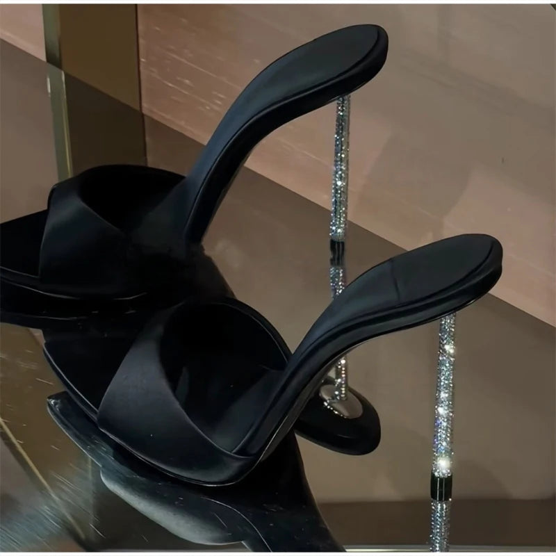 Nuevas Sandalias de Tacón Alto con Cristales, Elegantes Zapatos de Vestir de Verano con Punta en Pico y Tacón de Aguja, Decorados con Pedrería para Mujer