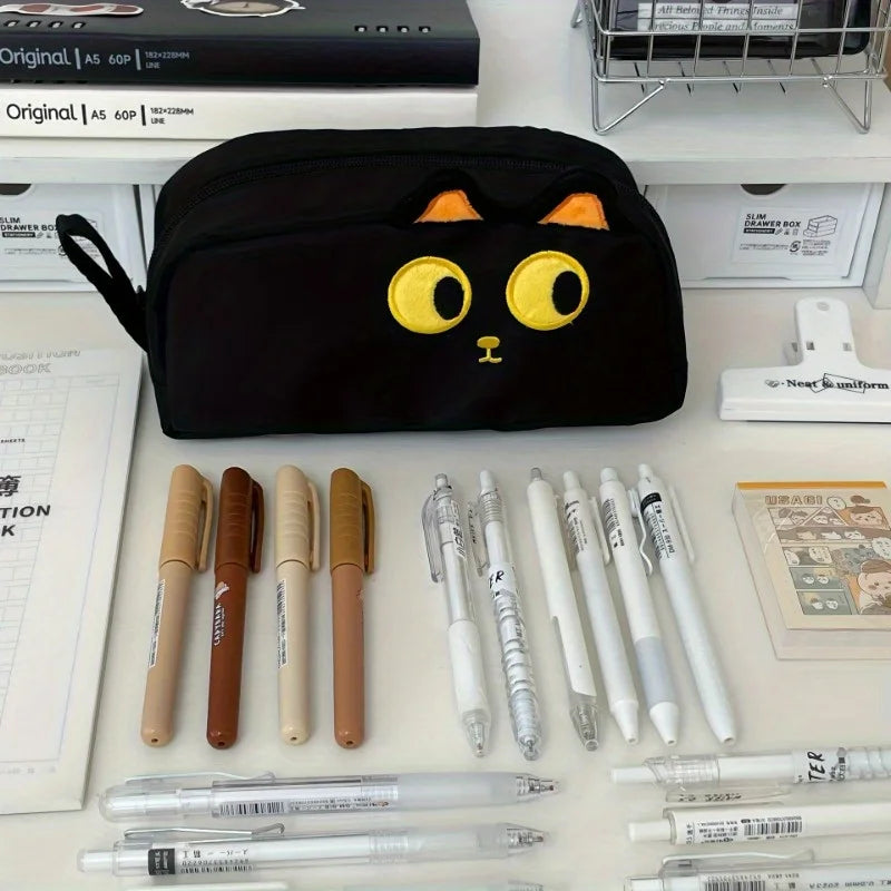 Lindo estuche para lápices de gato negro 3D, útiles escolares de poliéster de gran capacidad, lindo regalo para amantes de los gatos para estudiantes y oficina (diseño de pata)